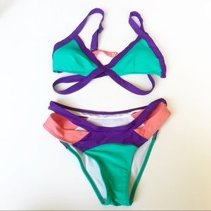 Strappy Color Block Bikini